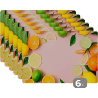 KitchenYeah Placemat - Placemats kunststof - Fruit - Citrus - Pastel - 45x30 cm - 6 stuks - Hittebestendig - Anti-Slip - Onderlegger - Afneembaar