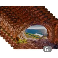 KitchenYeah Placemat - Placemats kunststof - Grot - Berg - Landschap - Natuur - 45x30 cm - 6 stuks - Hittebestendig - Anti-Slip - Onderlegger - Afneembaar