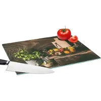 KitchenYeah Glazen Snijplank - 39x28 - Groente - Kruiden - Rustiek - Stilleven - Basilicum - Snijplanken Glas