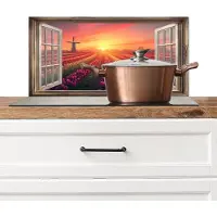KitchenYeah Spatscherm keuken 70x30 cm - Kookplaat achterwand Doorkijk - Tulpen - Zonsondergang - Bloemen - Kleurrijk - Muurbeschermer - Spatwand fornuis - Hoogwaardig aluminium