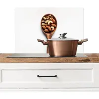 KitchenYeah Spatscherm keuken 70x50 cm - Kookplaat achterwand Noten - Wit - Hout - Muurbeschermer - Spatwand fornuis - Hoogwaardig aluminium