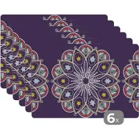 KitchenYeah Placemat - Placemats kunststof - Mandala - Ster - Design - 45x30 cm - 6 stuks - Hittebestendig - Anti-Slip - Onderlegger - Afneembaar