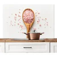 KitchenYeah Spatscherm keuken 120x80 cm - Kookplaat achterwand Lepel - Zout - Roze - Muurbeschermer - Spatwand fornuis - Hoogwaardig aluminium