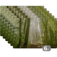 KitchenYeah Placemat - Placemats kunststof - Bos - Licht - Natuur - Landschap - 45x30 cm - 6 stuks - Hittebestendig - Anti-Slip - Onderlegger - Afneembaar