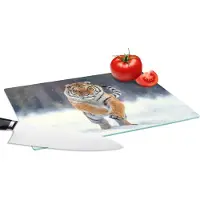 KitchenYeah Glazen Snijplank - 28x20 - Tijger - Landschap - Sneeuw - Winter - Dieren - Snijplanken Glas