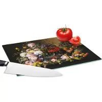 KitchenYeah Glazen Snijplank - 28x20 - Stilleven met bloemen en fruit - Kunstwerk - Oude meesters - Snijplanken Glas