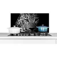KitchenYeah Spatscherm keuken 80x40 cm - Kookplaat achterwand Dieren - Zwart - Wit - Panter - Portret - Muurbeschermer - Spatwand fornuis - Hoogwaardig aluminium