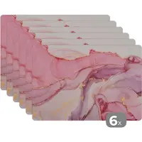 KitchenYeah Placemats - Marmer - Roze - Goud - Onderleggers placemat - 45x30 cm - 6 stuks