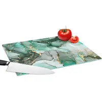 KitchenYeah Glazen Snijplank - 39x28 - Goud - Marmer print - Groen - Luxe - Marmerlook - Grijs - Snijplanken Glas