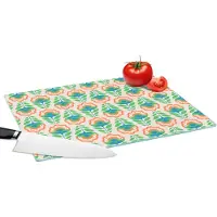 KitchenYeah Glazen Snijplank - 39x28 - Retro - Bloemen - Design - Groen - Oranje - Snijplanken Glas