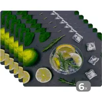 KitchenYeah Placemat - Placemats kunststof - Drank - Fruit - Beker - Citroen - 45x30 cm - 6 stuks - Hittebestendig - Anti-Slip - Onderlegger - Afneembaar