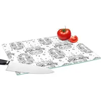 KitchenYeah Glazen Snijplank - 39x28 - Maskers - Inca - Patroon - Zwart-Wit - Snijplanken Glas