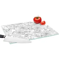KitchenYeah Glazen Snijplank - 39x28 - Bloemen - Zwart - Wit - Design - Flora - Snijplanken Glas