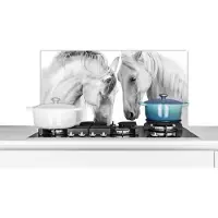 KitchenYeah Spatscherm keuken 90x45 cm - Kookplaat achterwand Paard - Dieren - Portret - Wit - Muurbeschermer - Spatwand fornuis - Hoogwaardig aluminium
