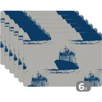 KitchenYeah Placemat - Placemats kunststof - Patronen - Water - Boot - 45x30 cm - 6 stuks - Hittebestendig - Anti-Slip - Onderlegger - Afneembaar
