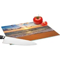 KitchenYeah Glazen Snijplank - 28x20 - Strand - Zonsondergang - Zee - Wolken - Horizon - Snijplanken Glas