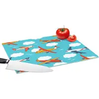 KitchenYeah Glazen Snijplank - 39x28 - Patronen - Vliegtuig - Wolk - Lucht - Jongen - Kindje - Kinderen - Kids - Snijplanken Glas