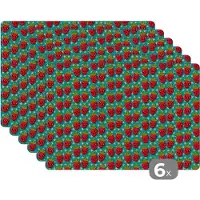 KitchenYeah Placemat - Placemats kunststof - Aardbeien - Kinderen - Fruit - Vegan - Design - 45x30 cm - 6 stuks - Hittebestendig - Anti-Slip - Onderlegger - Afneembaar