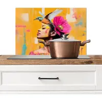 KitchenYeah Spatscherm keuken 70x50 cm - Kookplaat achterwand Vogel - Vrouw - Abstract - Bloem - Muurbeschermer - Spatwand fornuis - Hoogwaardig aluminium