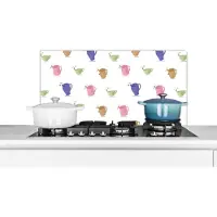 KitchenYeah Spatscherm keuken 90x45 cm - Kookplaat achterwand Patronen - Thee - Theekop - Muurbeschermer - Spatwand fornuis - Hoogwaardig aluminium