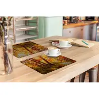 KitchenYeah Placemat - Placemats kunststof - Schilderij - Herfst - Bos - Olieverf - 45x30 cm - 6 stuks - Hittebestendig - Anti-Slip - Onderlegger - Afneembaar