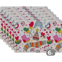 KitchenYeah Placemat - Placemats kunststof - Patronen - Winter - Kerst - 45x30 cm - 6 stuks - Hittebestendig - Anti-Slip - Onderlegger - Afneembaar