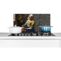 KitchenYeah Spatscherm keuken 70x30 cm - Kookplaat achterwand Melkmeisje - Kunst - Panterprint - Vermeer - Schilderij - Oude meesters - Muurbeschermer - Spatwand fornuis - Hoogwaardig aluminium