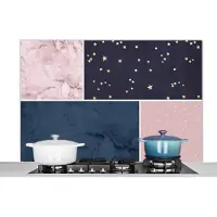 KitchenYeah Spatscherm keuken 120x80 cm - Kookplaat achterwand Marmer - Blauw - Roze - Muurbeschermer - Spatwand fornuis - Hoogwaardig aluminium
