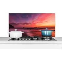 KitchenYeah Spatscherm keuken 100x50 cm - Kookplaat achterwand Strand - Zee - Natuur - Avond - Muurbeschermer - Spatwand fornuis - Hoogwaardig aluminium
