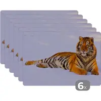 KitchenYeah Placemat - Placemats kunststof - Tijger - Sneeuw - Winter - Dieren - 45x30 cm - 6 stuks - Hittebestendig - Anti-Slip - Onderlegger - Afneembaar