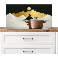 KitchenYeah Spatscherm keuken 90x45 cm - Kookplaat achterwand Wolf - Bergen - Maan - Zwart - Muurbeschermer - Spatwand fornuis - Hoogwaardig aluminium