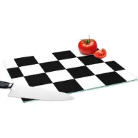 KitchenYeah Glazen Snijplank - 39x28 - Schaakbord - Patronen - Zwart Wit - Snijplanken Glas
