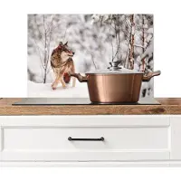 KitchenYeah Spatscherm keuken 70x50 cm - Kookplaat achterwand Wolf - Winter - Sneeuw - Natuur - Dieren - Muurbeschermer - Spatwand fornuis - Hoogwaardig aluminium