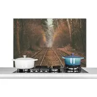 KitchenYeah Spatscherm keuken 100x65 cm - Kookplaat achterwand Treinspoor - Pad - Bos - Boom - Muurbeschermer - Spatwand fornuis - Hoogwaardig aluminium