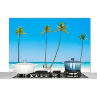 KitchenYeah Spatscherm keuken 120x80 cm - Kookplaat achterwand Zee - Palmbomen - Schaduw - Muurbeschermer - Spatwand fornuis - Hoogwaardig aluminium