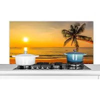 KitchenYeah Spatscherm keuken 120x60 cm - Kookplaat achterwand Palmboom - Strand - Zonsondergang - Zee - Muurbeschermer - Spatwand fornuis - Hoogwaardig aluminium