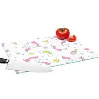 KitchenYeah Glazen Snijplank - 39x28 - Unicorn - Regenboog - Patroon - Snijplanken Glas