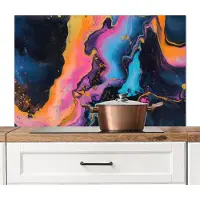 KitchenYeah Spatscherm keuken 100x65 cm - Kookplaat achterwand Modern - Marmer print - Oranje - Muurbeschermer - Spatwand fornuis - Hoogwaardig aluminium