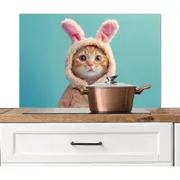 KitchenYeah Spatscherm keuken 90x60 cm - Kookplaat achterwand Paashaas - Kat - Kostuum - Muurbeschermer - Spatwand fornuis - Hoogwaardig aluminium
