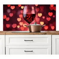KitchenYeah Spatscherm keuken 120x60 cm - Kookplaat achterwand Rood - Wijn - Hartjes - Muurbeschermer - Spatwand fornuis - Hoogwaardig aluminium