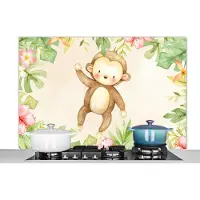 KitchenYeah Spatscherm keuken 120x80 cm - Kookplaat achterwand Aap - Bloemen - Aquarelverf - Muurbeschermer - Spatwand fornuis - Hoogwaardig aluminium