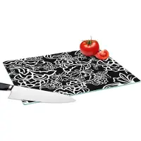 KitchenYeah Glazen Snijplank - 39x28 - Patronen - Bloem - Zwart Wit - Snijplanken Glas