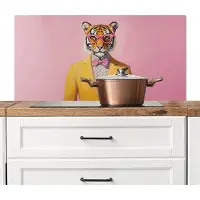 KitchenYeah Spatscherm keuken 100x50 cm - Kookplaat achterwand Tijger - Bril - Geel - Jasje - Muurbeschermer - Spatwand fornuis - Hoogwaardig aluminium