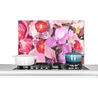 KitchenYeah Spatscherm keuken 80x55 cm - Kookplaat achterwand Roze - Orchidee - Bloemen - Kleuren - Botanisch - Muurbeschermer - Spatwand fornuis - Hoogwaardig aluminium