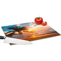 KitchenYeah Glazen Snijplank - 39x28 - Palm - Zonsondergang - Horizon - Strand - Zee - Tropisch - Snijplanken Glas
