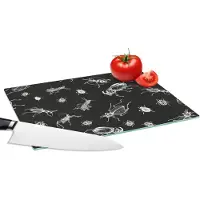 KitchenYeah Glazen Snijplank - 28x20 - Patronen - Insecten - Zwart Wit - Snijplanken Glas