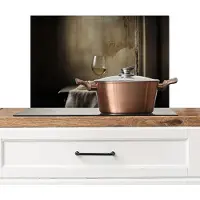 KitchenYeah Spatscherm keuken 70x50 cm - Kookplaat achterwand Strik - Beige - Witte - Wijn - Muurbeschermer - Spatwand fornuis - Hoogwaardig aluminium