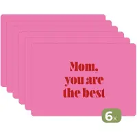 KitchenYeah Placemats - 6 stuks - 45x30 cm - Placemat kunststof - Moeder - Boodschap -Roze - Borden onderleggers - Decoratie voor op tafel - Keuken tafeldecoratie accessoires - Vinyl onderlegger - Tafelversiering
