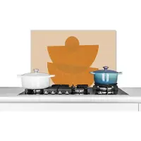KitchenYeah Spatscherm keuken 70x50 cm - Kookplaat achterwand Geometrie - Vormen - Geel - Pastel - Muurbeschermer - Spatwand fornuis - Hoogwaardig aluminium