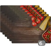 KitchenYeah Placemat - Placemats kunststof - Pasta - Tomaat - Keuken - 45x30 cm - 6 stuks - Hittebestendig - Anti-Slip - Onderlegger - Afneembaar